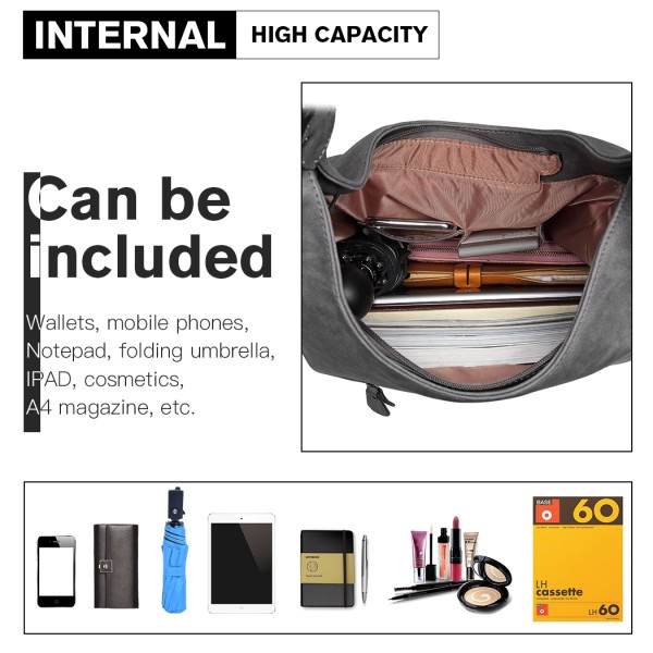 LH6810 - Miss Lulu Beaded Colour Block Hobo Shoulder Bag - Light Grey